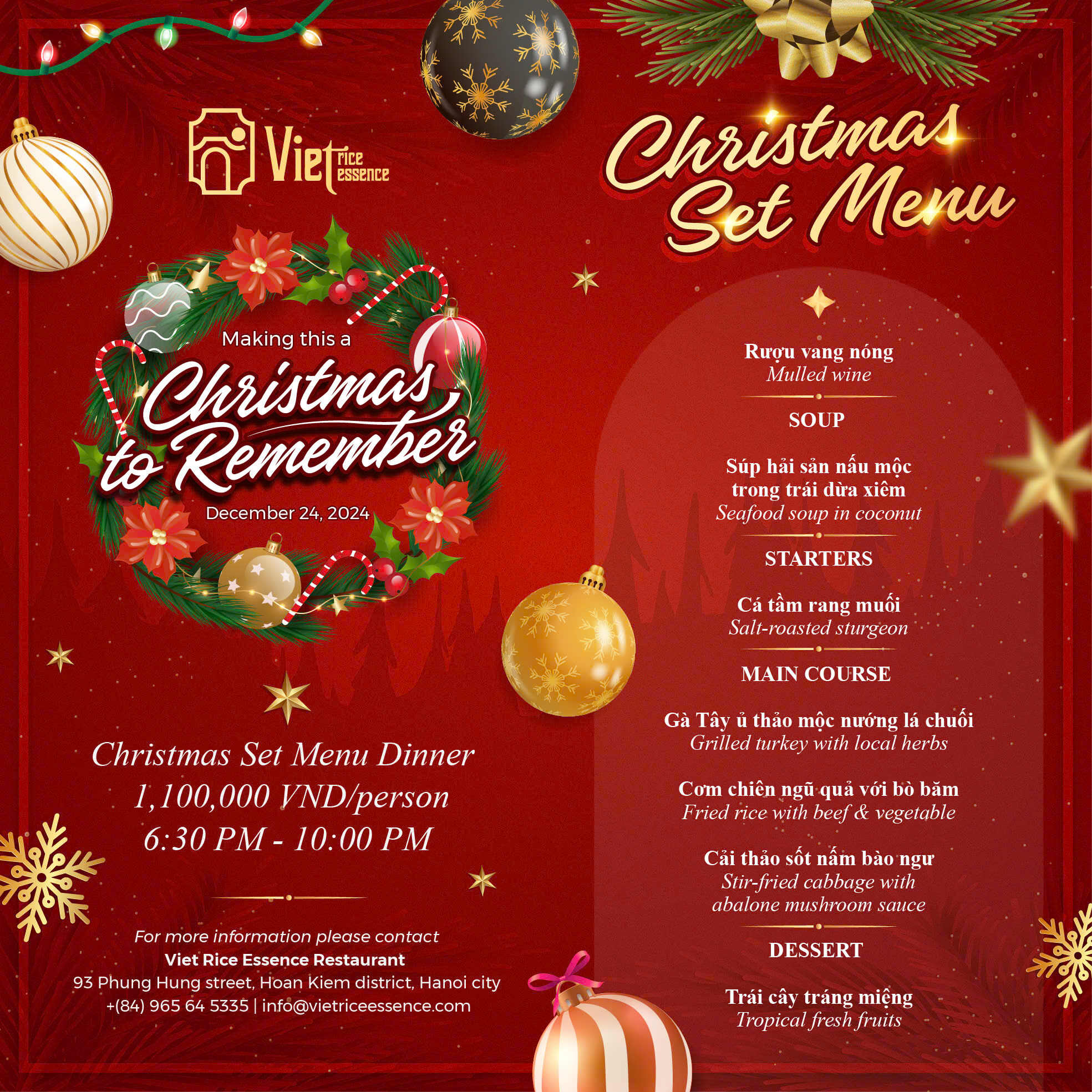 Christmas set menu 